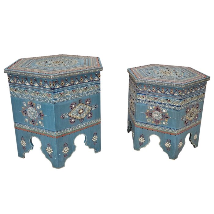 Morocco Side Table Set Blue KMF32066A Open Morocco Side Table