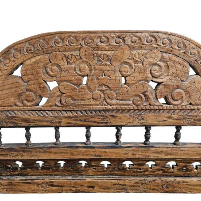 Rustic Carved Bench BEB6584C Close Up Rustic Carved Teak Bench
