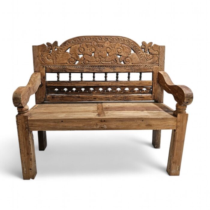 Rustic Carved Bench BEB6584C Main Rustic Carved Teak Bench