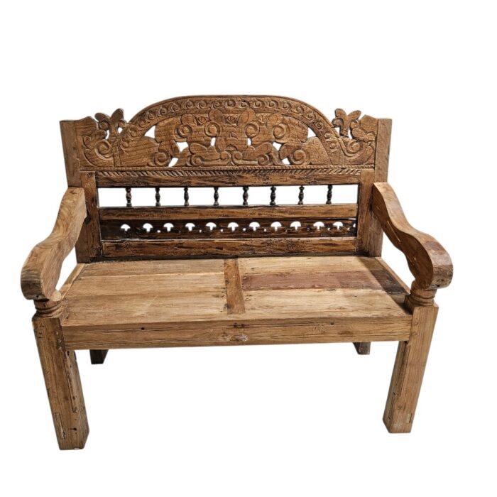 Rustic Carved Bench BEB6584C Top Rustic Carved Teak Bench