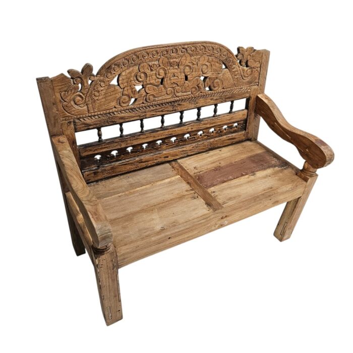 Rustic Carved Bench BEB6584C Top Sid Rustic Carved Teak Bench
