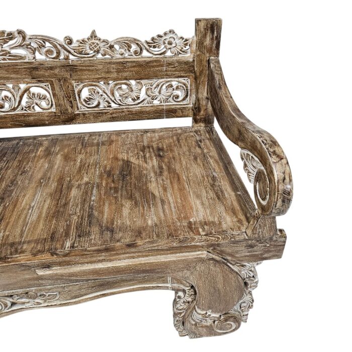 Subira Teak Carved Bench Main BEB6602 Top Close Subira Teak Carved Bench Main BEB6602 Top Close