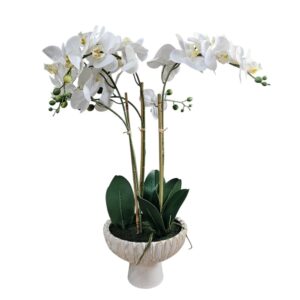 Faux White Orchid In Pot
