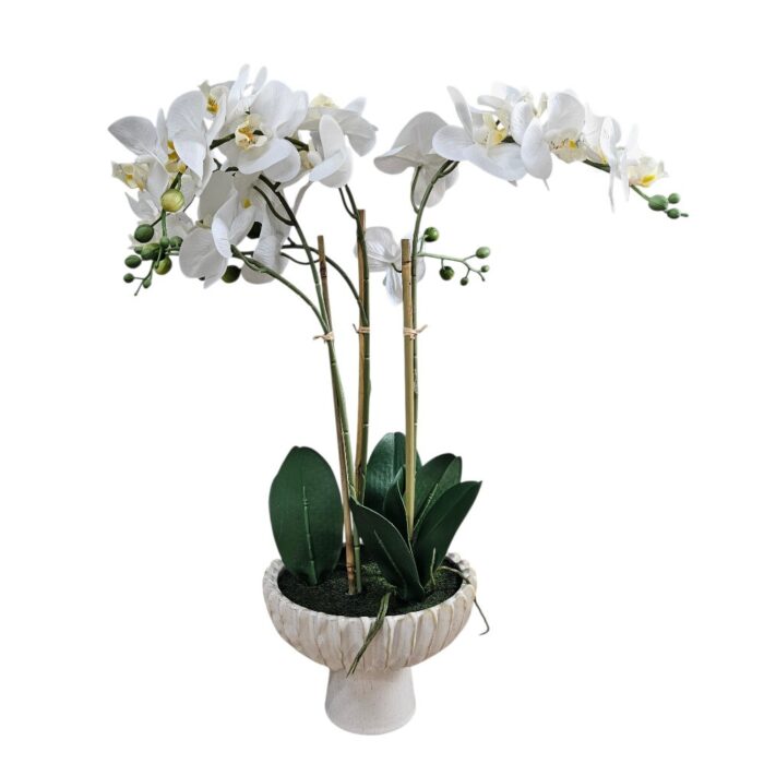 Faux White Orchid In Pot