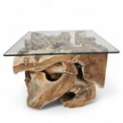 teak root coffee table with glass top