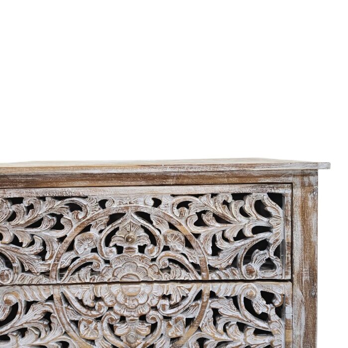 Mandala Teak Chest 2 Drawer Teak White Wash MAD3022 Close white washed teak furniture