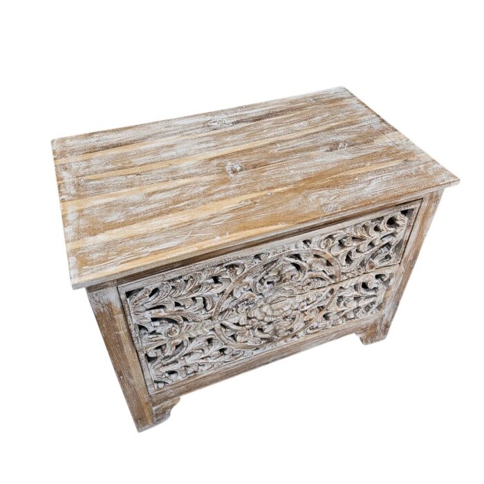 Mandala Teak Chest 2 Drawer Teak White Wash MAD3022 Side solid teak bedside chest