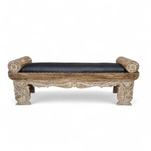 Polos Arms Teak And Leather Bench