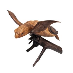 Carved Swimming Turtle On Driftwood