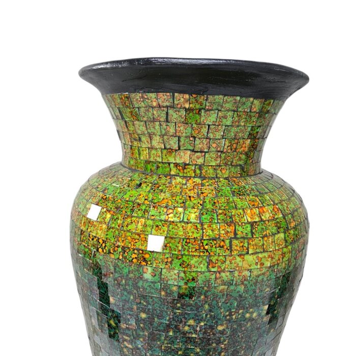 Green And Orange Mosaic Vase YUB0600G Close Up