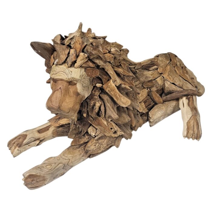 Lion Laying Sculpture Resting Teak NJA9941F Side