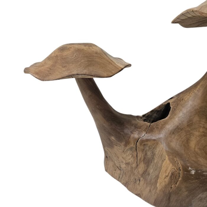 Pair Of Wooden Mushrooms Carved Teak NJA0009 Close Up View
