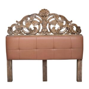 Nola Carved Tan Leather Headboard