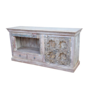 Carved White Wash TV Entertainment Unit