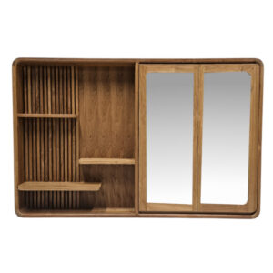 Eris Teak Wall Bar Mirror and Shelf Unit